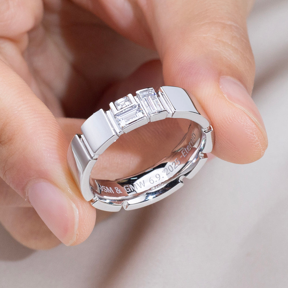 Eco-1909: Linear Light – Lab-Grown Baguette Diamond Band in 18K White Gold