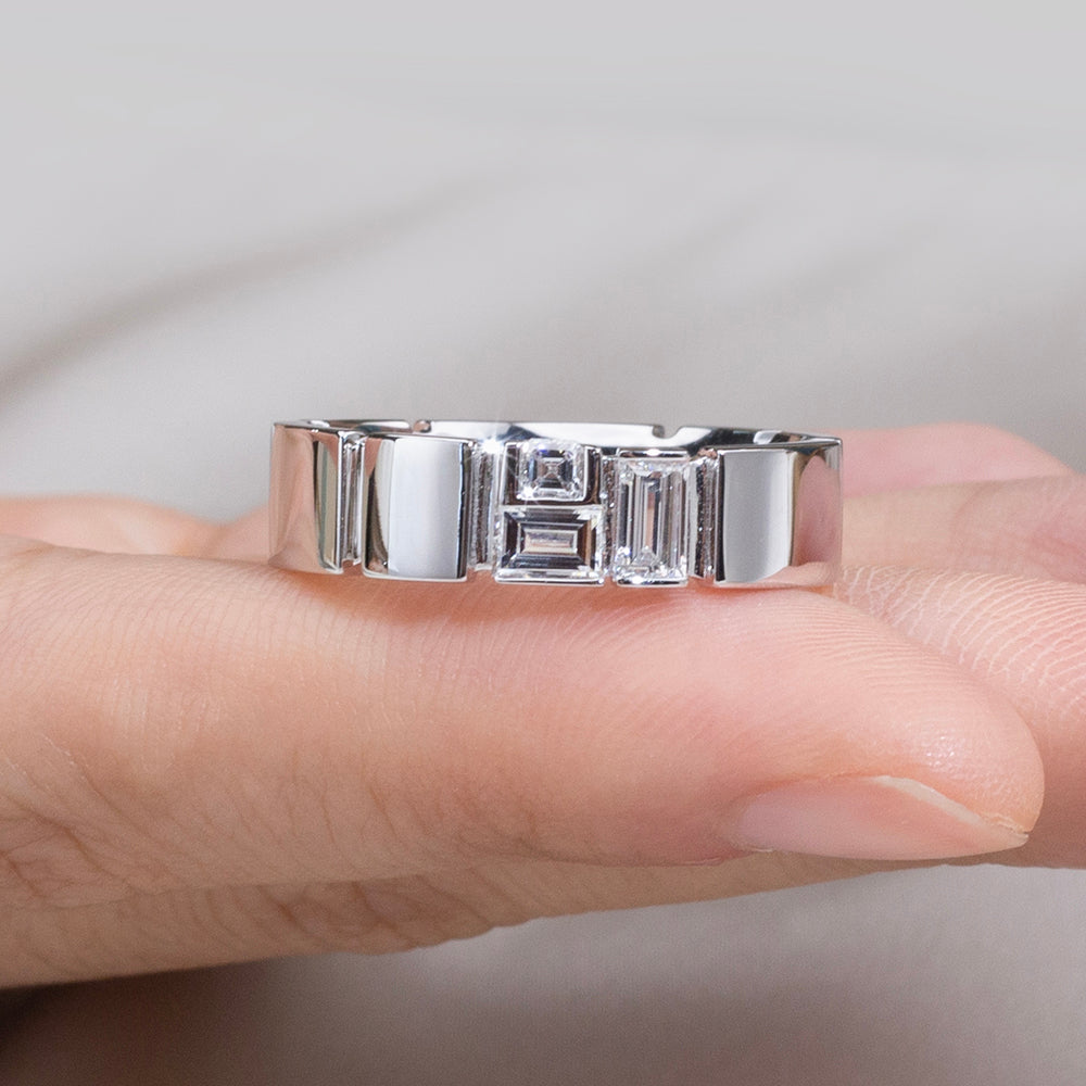 Eco-1909: Linear Light – Lab-Grown Baguette Diamond Band in 18K White Gold