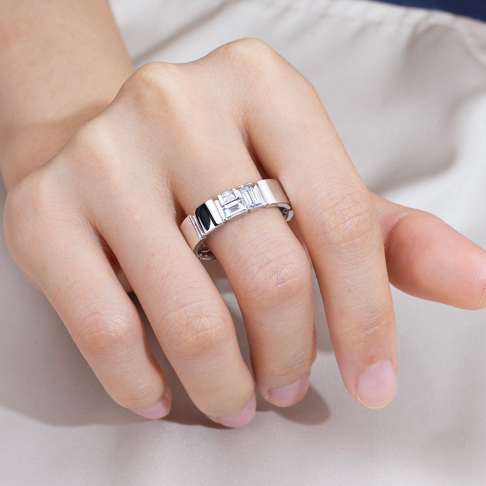 Eco-1909: Linear Light – Lab-Grown Baguette Diamond Band in 18K White Gold