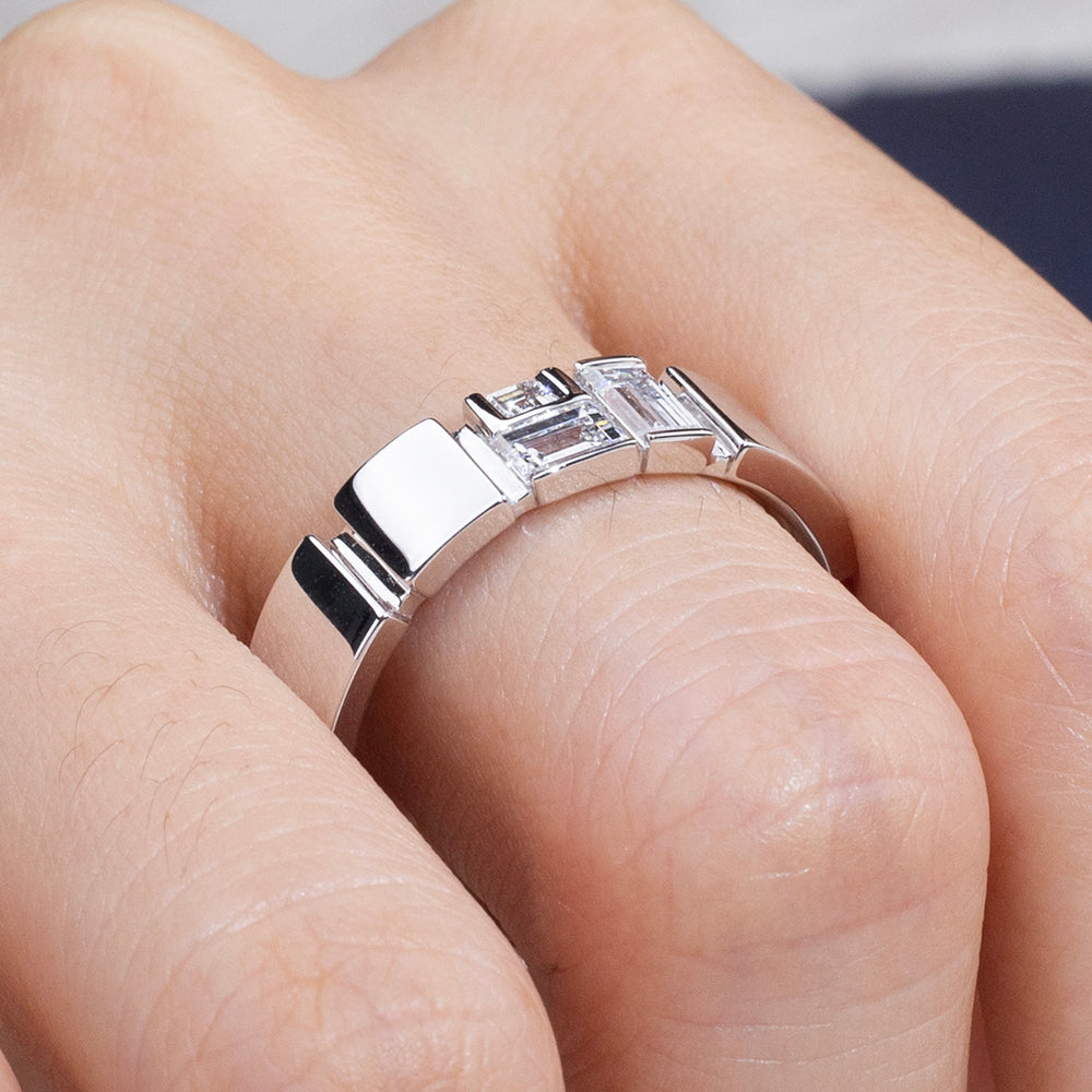 Eco-1909: Linear Light – Lab-Grown Baguette Diamond Band in 18K White Gold