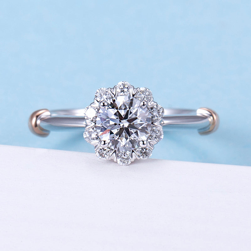 Eco-740: Bloom of Light – ラボグロウンダイヤモンドハローリング（18Kホワイト＆ローズゴールド）