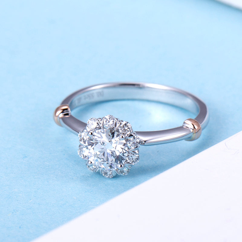 Eco-740: Bloom of Light – ラボグロウンダイヤモンドハローリング（18Kホワイト＆ローズゴールド）