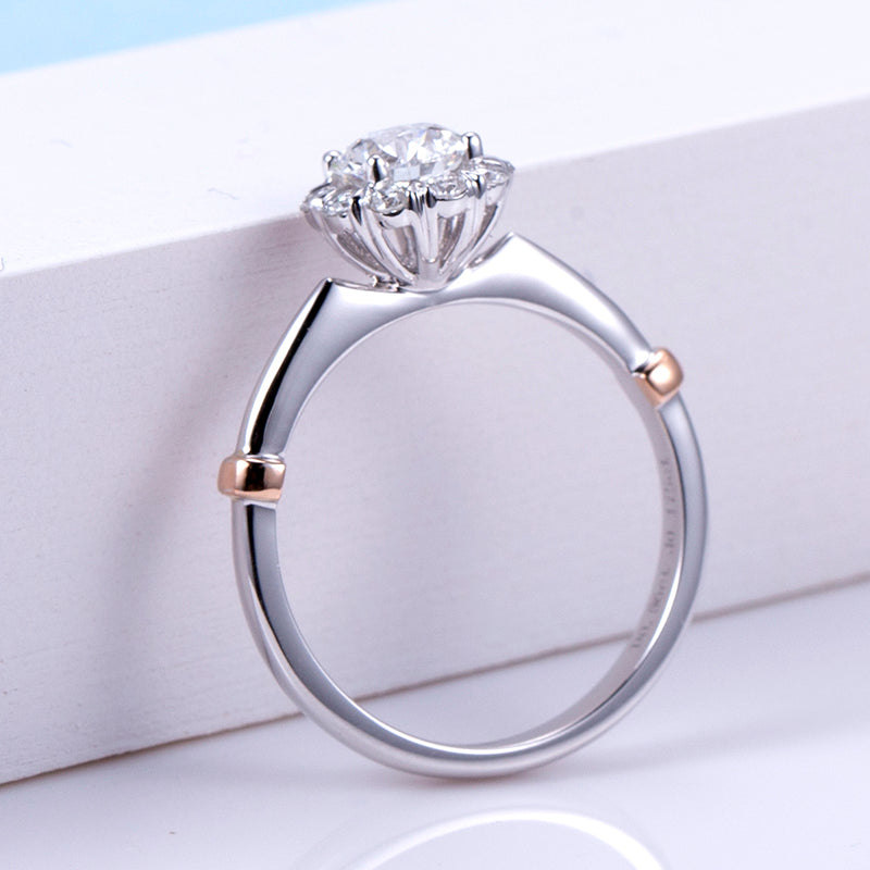 Eco-740: Bloom of Light – ラボグロウンダイヤモンドハローリング（18Kホワイト＆ローズゴールド）