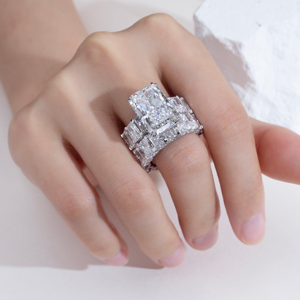 Eco-1910: Radiant Empire – Lab-Grown Radiant Diamond Statement Ring in 18K White Gold