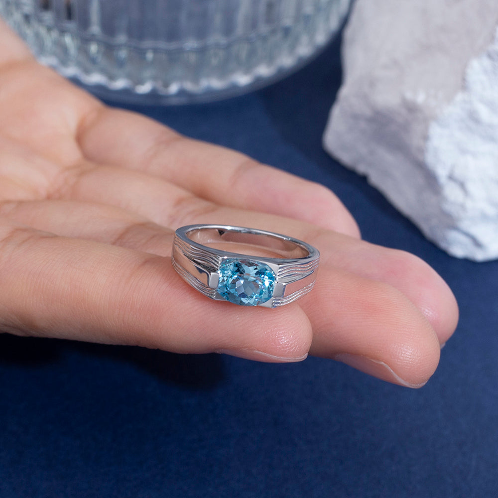 Eco-1797: Azure Orbit – Lab-Grown Blue Diamond Bezel Ring in 18K White Gold