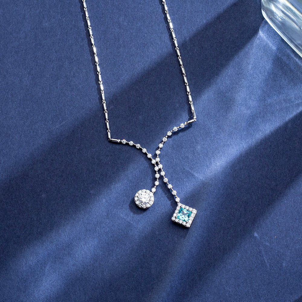 Econ-918 "Dual Orbit" Lab-Grown Sapphire & Diamond Pendant Necklace