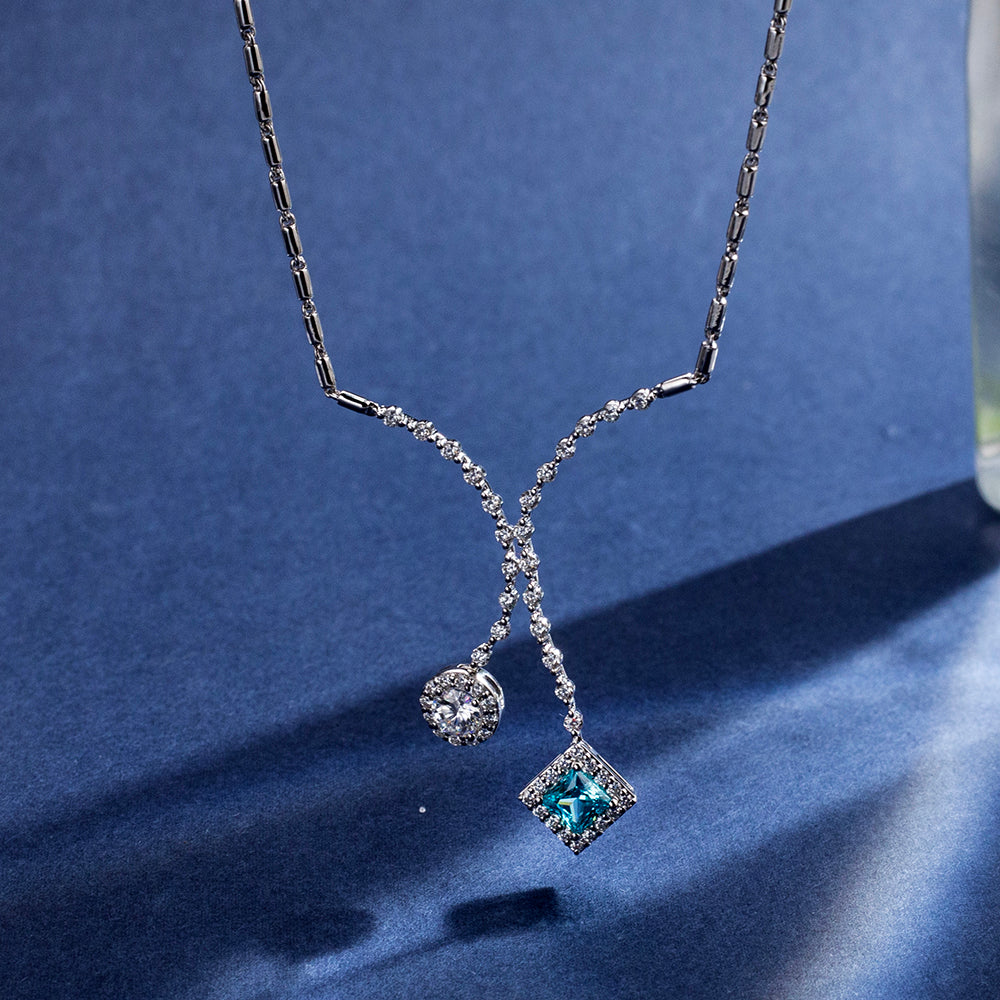 Econ-918 "Dual Orbit" Lab-Grown Sapphire & Diamond Pendant Necklace