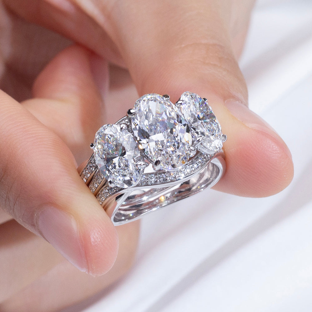 Eco-1914: “Celestial Grace” – Lab-Grown Three-Stone Diamond Pavé Ring in 18K White Gold