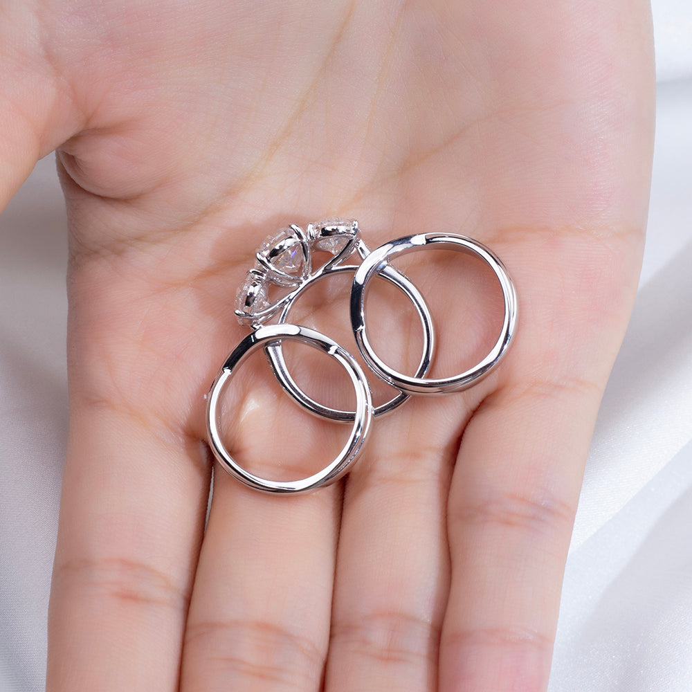 Eco-1914: “Celestial Grace” – Lab-Grown Three-Stone Diamond Pavé Ring in 18K White Gold