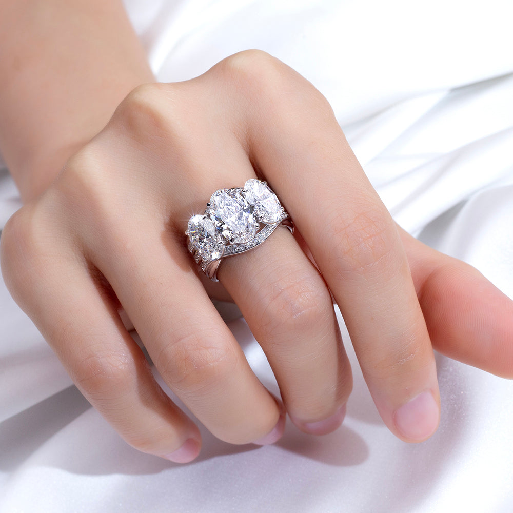 Eco-1914: “Celestial Grace” – Lab-Grown Three-Stone Diamond Pavé Ring in 18K White Gold