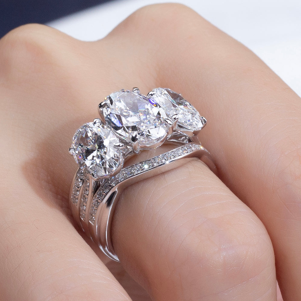 Eco-1914: “Celestial Grace” – Lab-Grown Three-Stone Diamond Pavé Ring in 18K White Gold