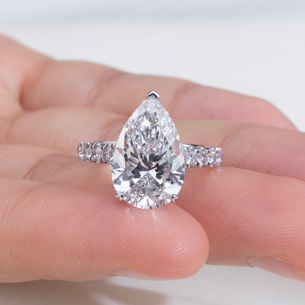 Eco-1915: Teardrop of Light – Lab-Grown Pear Diamond Pavé Ring in 18K White Gold