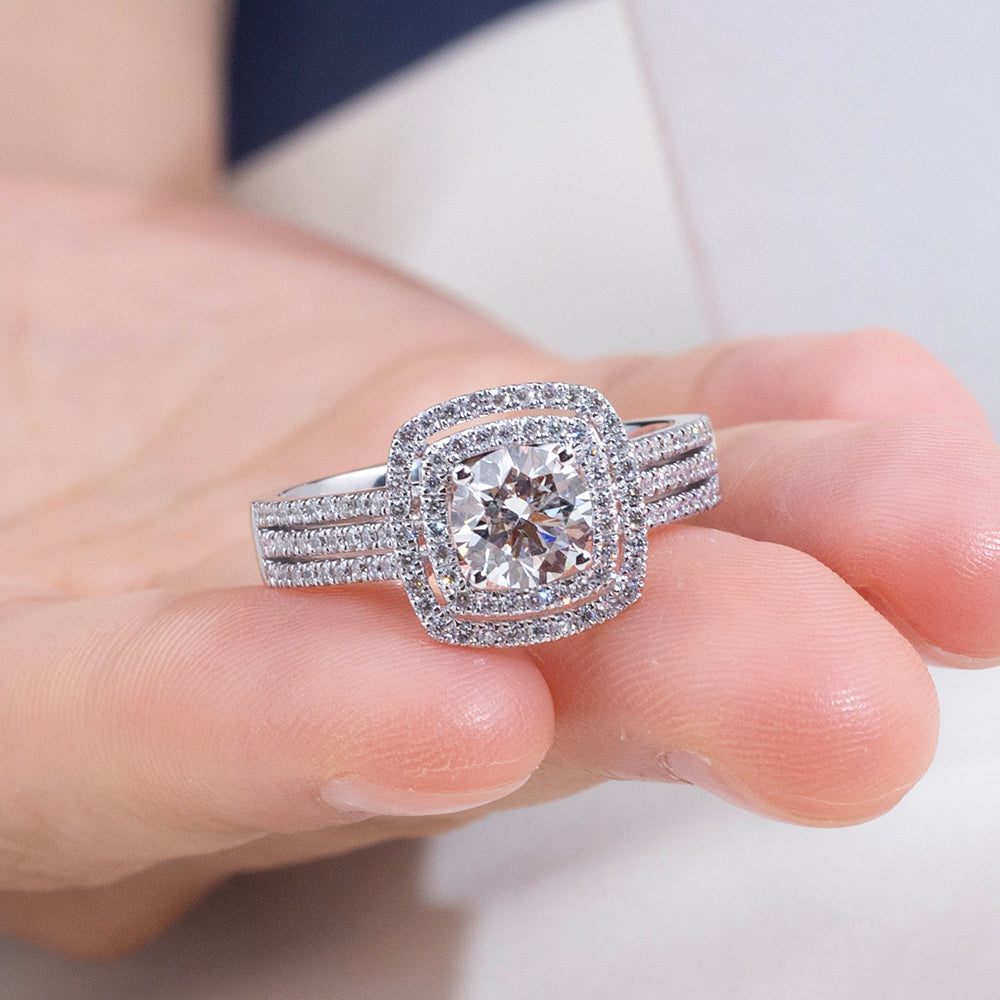 Eco-1917: Crown of Radiance – Lab-Grown Round Diamond Halo Ring in 18K White Gold