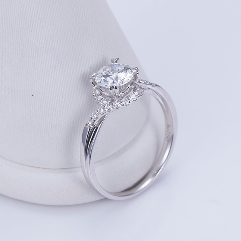 Eco-002 | 1ct Lab-Grown Diamond Halo Ring in 18K White Gold  By Ecogemma