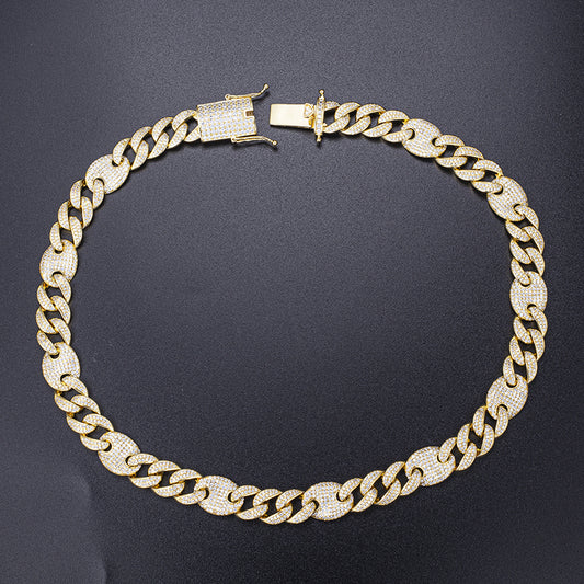 Ecogemma Ecoc-457: Ice-Out Moissanite Rectangular Cuban Link Set in Platinum-Toned Brilliance