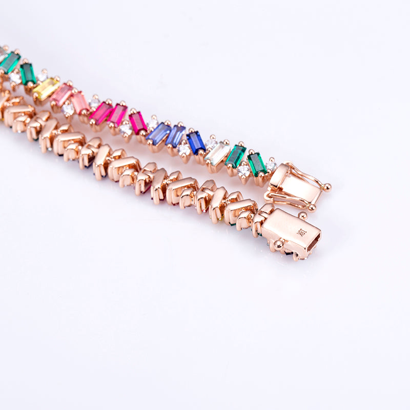 Ecob-598 | PrismMuse Rainbow Lab Gemstone Bracelet in 18K Gold