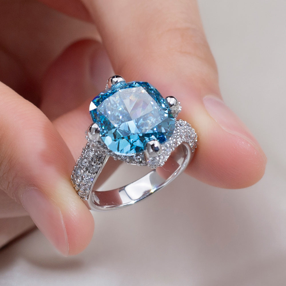 Eco-1813: Celestial Depth – Lab-Grown Blue Sapphire & Diamond Halo Ring in 18K White Gold