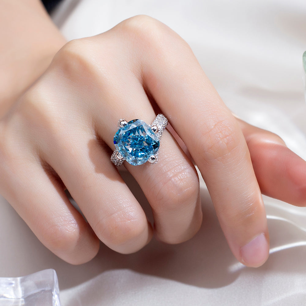 Eco-1813: Celestial Depth – Lab-Grown Blue Sapphire & Diamond Halo Ring in 18K White Gold