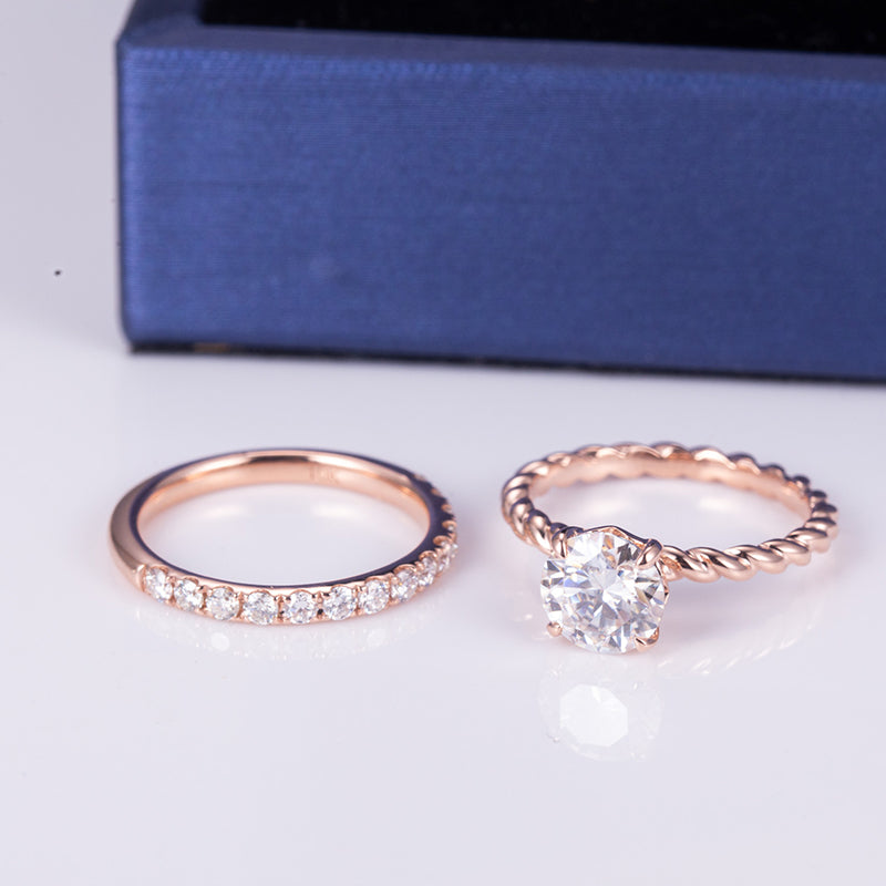 Eco-637: Twined Promise – ラボグロウンダイヤモンドソリティア＆エタニティセット（18Kローズゴールド） 