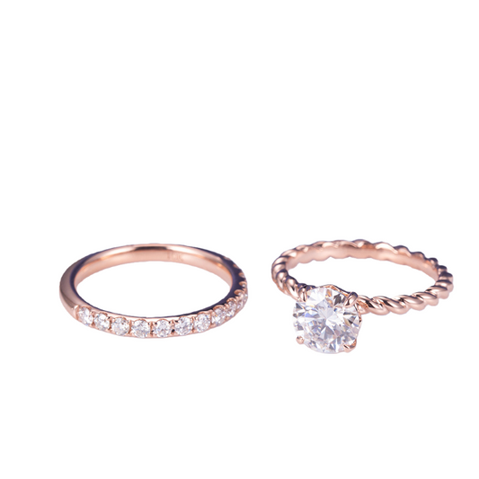 Eco-637: Twined Promise – ラボグロウンダイヤモンドソリティア＆エタニティセット（18Kローズゴールド） 