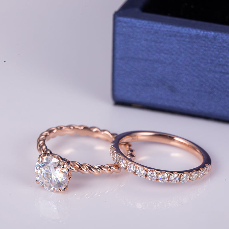 Eco-637: Twined Promise – ラボグロウンダイヤモンドソリティア＆エタニティセット（18Kローズゴールド） 