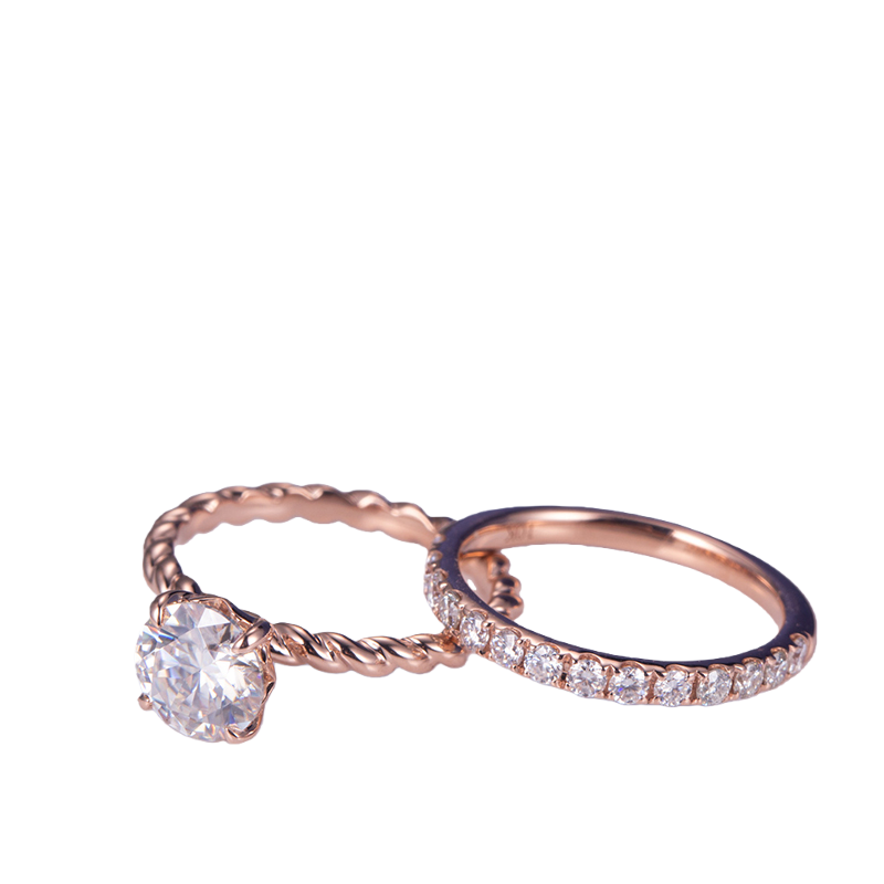 Eco-637: Twined Promise – ラボグロウンダイヤモンドソリティア＆エタニティセット（18Kローズゴールド） 