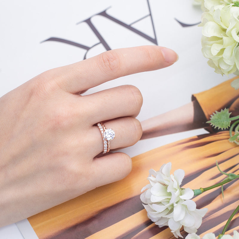 Eco-637: Twined Promise – ラボグロウンダイヤモンドソリティア＆エタニティセット（18Kローズゴールド） 