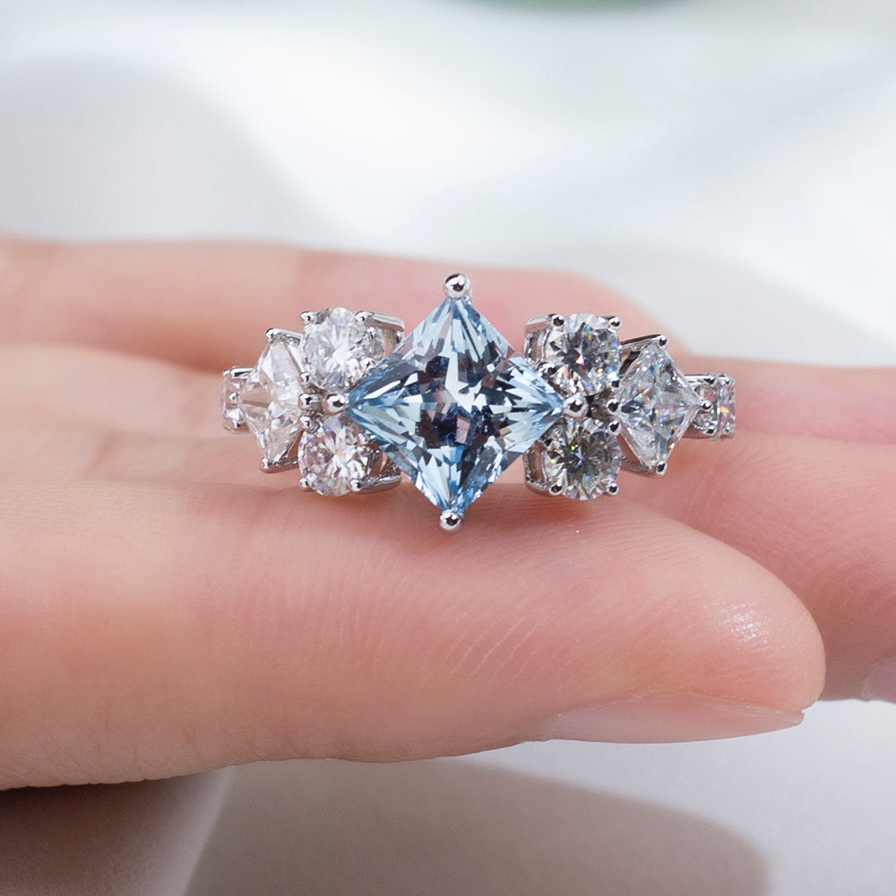 Eco-1819: Azure Illusion – Lab-Grown Blue Diamond Statement Ring in 18K White Gold