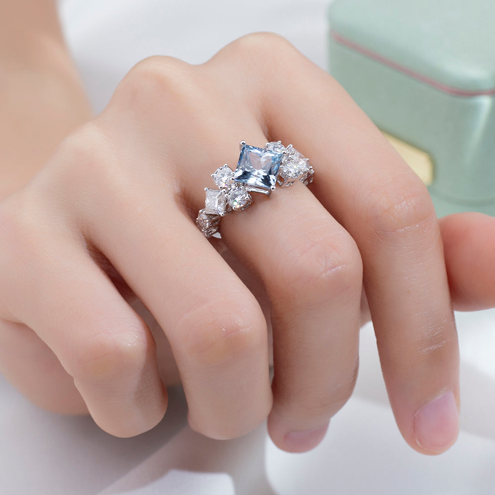 Eco-1819: Azure Illusion – Lab-Grown Blue Diamond Statement Ring in 18K White Gold