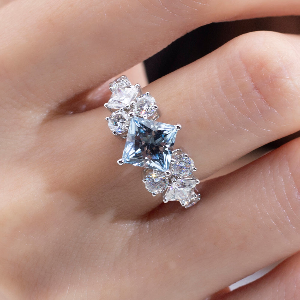 Eco-1819: Azure Illusion – Lab-Grown Blue Diamond Statement Ring in 18K White Gold