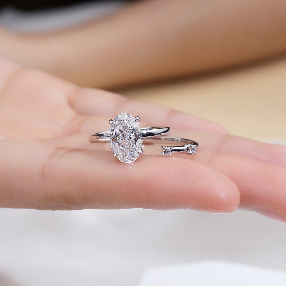 Eco-1822: Eternal Whisper – Lab-Grown Oval Diamond Bridal Set in 18K White Gold