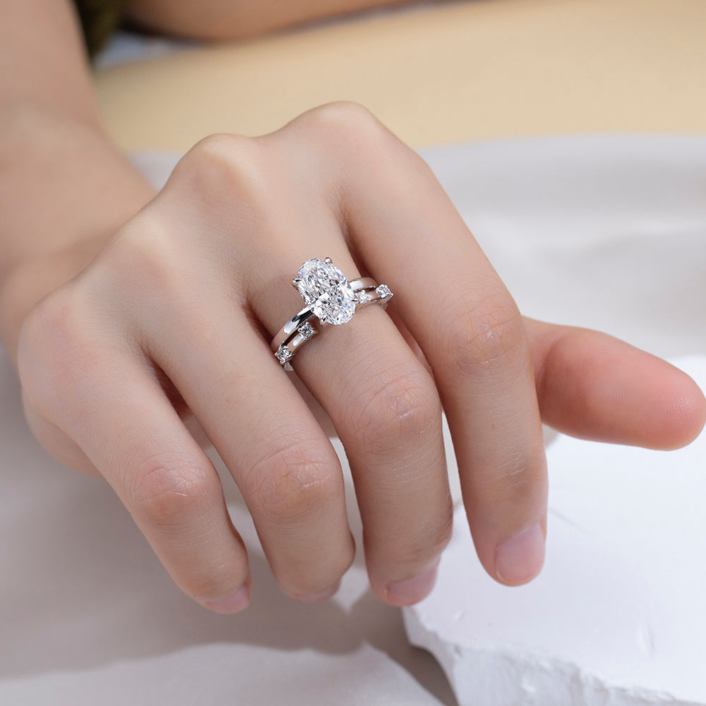 Eco-1822: Eternal Whisper – Lab-Grown Oval Diamond Bridal Set in 18K White Gold