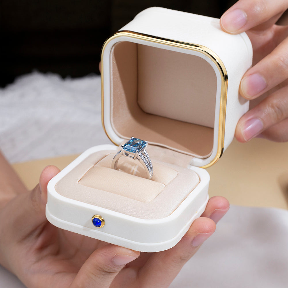 Eco-1821: Azure Radiance – Lab-Grown Blue Diamond Split-Shank Ring in 18K White Gold