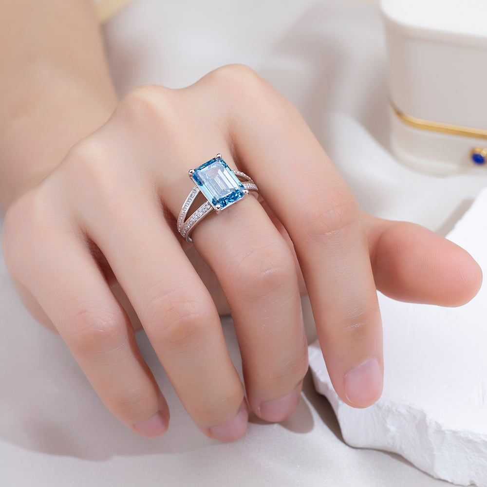 Eco-1821: Azure Radiance – Lab-Grown Blue Diamond Split-Shank Ring in 18K White Gold