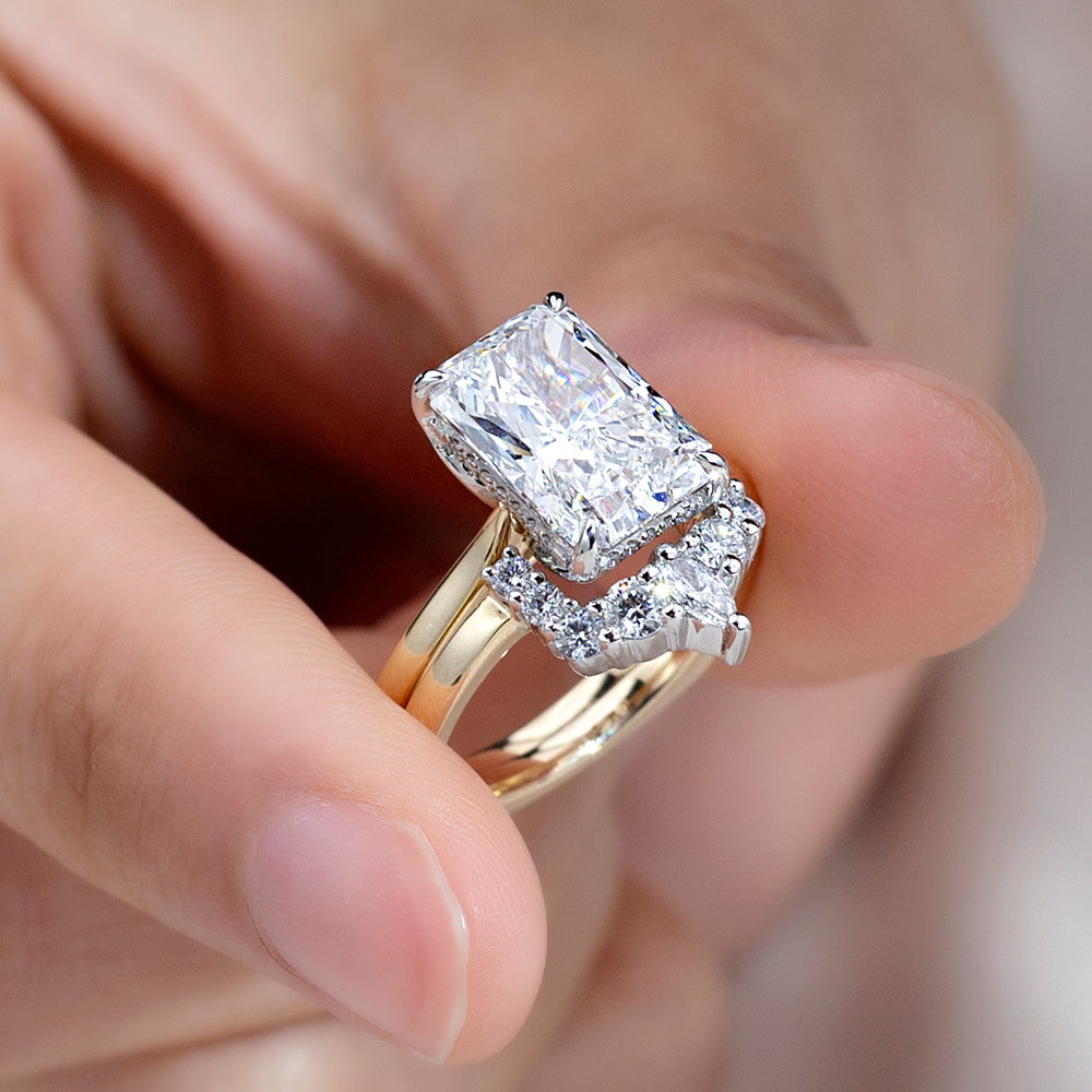 Eco-1827: Twin Flame – Lab-Grown Radiant Diamond Bridal Set in 18K Yellow & White Gold