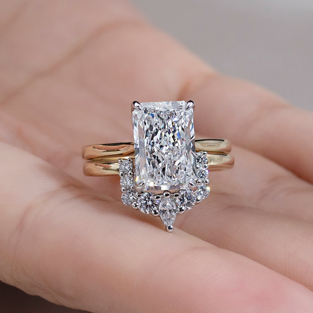 Eco-1827: Twin Flame – Lab-Grown Radiant Diamond Bridal Set in 18K Yellow & White Gold