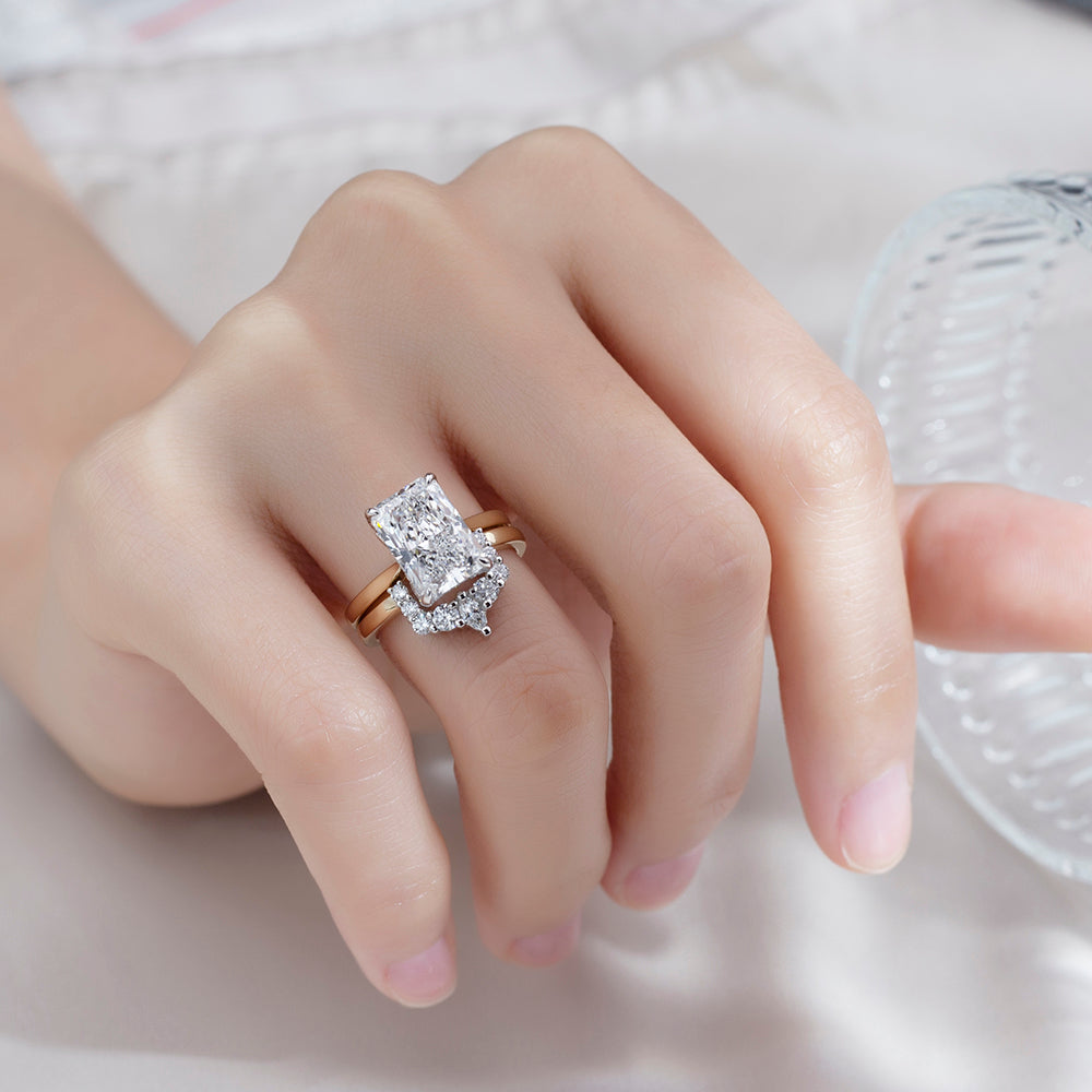 Eco-1827: Twin Flame – Lab-Grown Radiant Diamond Bridal Set in 18K Yellow & White Gold