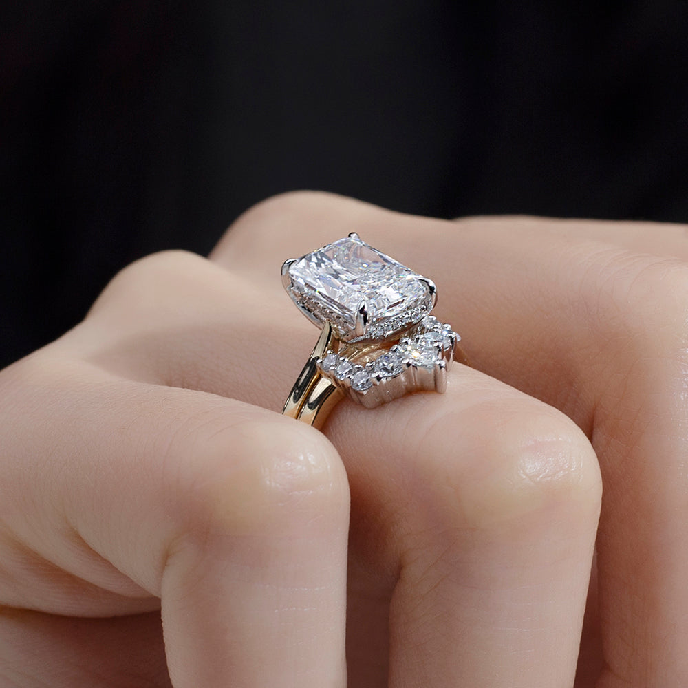 Eco-1827: Twin Flame – Lab-Grown Radiant Diamond Bridal Set in 18K Yellow & White Gold