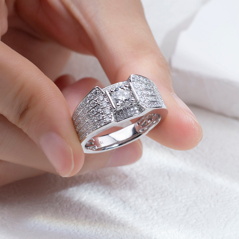 Eco-1828: Crown of Light – Lab-Grown Diamond Pavé Ring in 18K White Gold