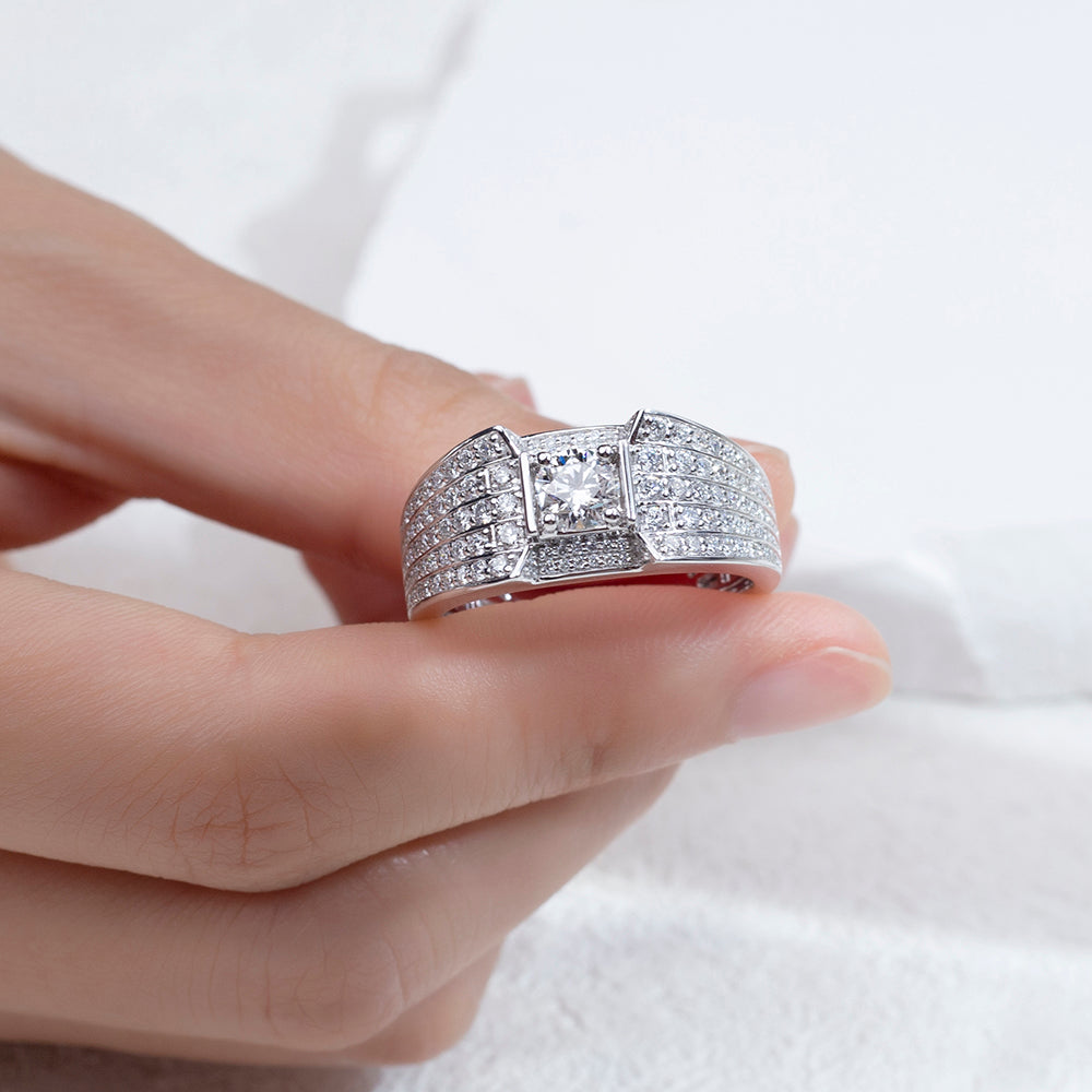 Eco-1828: Crown of Light – Lab-Grown Diamond Pavé Ring in 18K White Gold