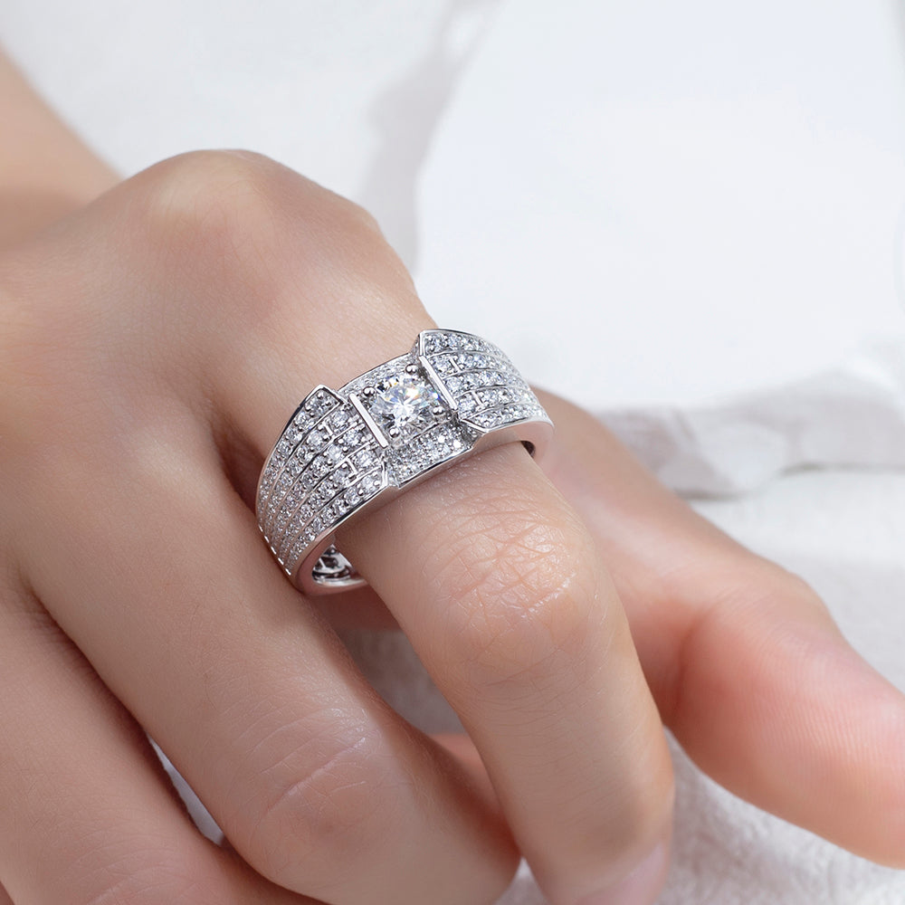 Eco-1828: Crown of Light – Lab-Grown Diamond Pavé Ring in 18K White Gold