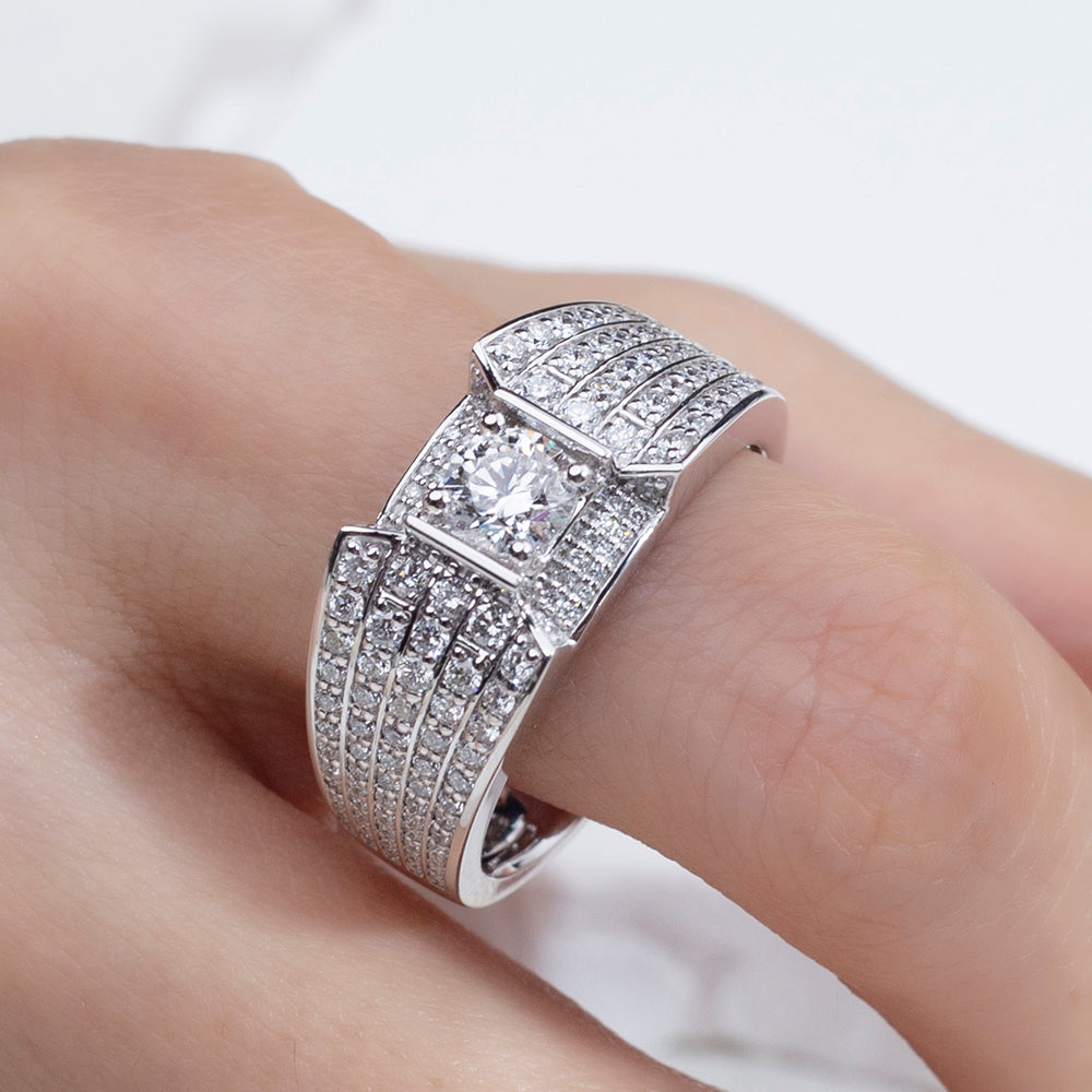 Eco-1828: Crown of Light – Lab-Grown Diamond Pavé Ring in 18K White Gold
