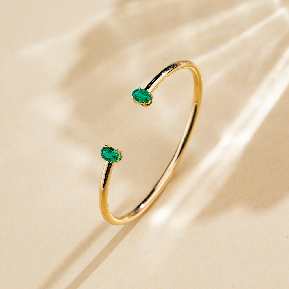 Ecob-632 | Twin Verdure Lab Emerald Open Cuff Bracelet in 18K Gold