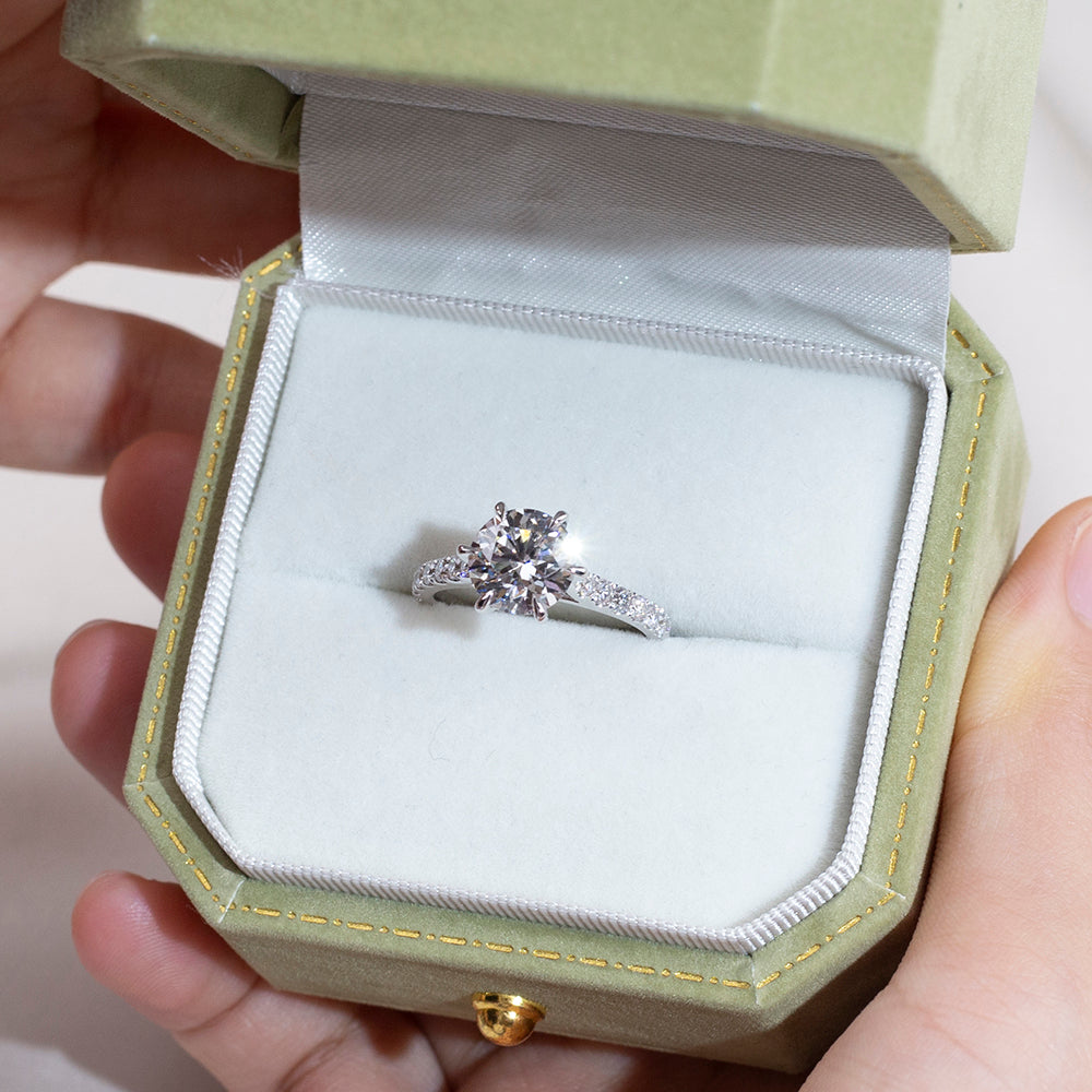 Eco-1848: Eternal Spark – Lab-Grown Round Diamond Pavé Engagement Ring in 18K White Gold