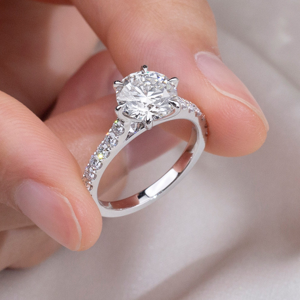 Eco-1848: Eternal Spark – Lab-Grown Round Diamond Pavé Engagement Ring in 18K White Gold