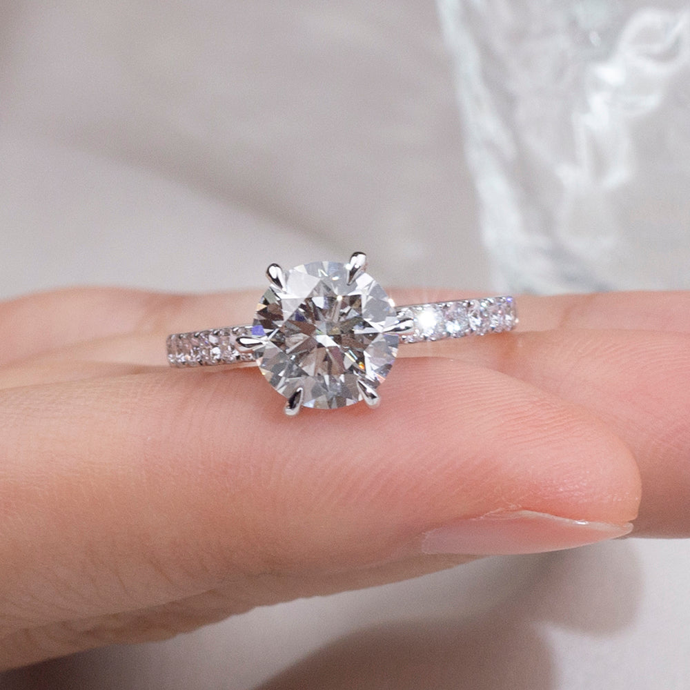 Eco-1848: Eternal Spark – Lab-Grown Round Diamond Pavé Engagement Ring in 18K White Gold