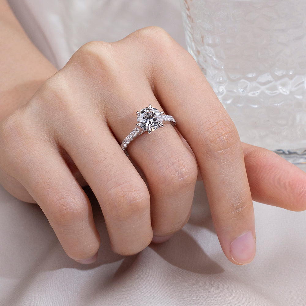 Eco-1848: Eternal Spark – Lab-Grown Round Diamond Pavé Engagement Ring in 18K White Gold