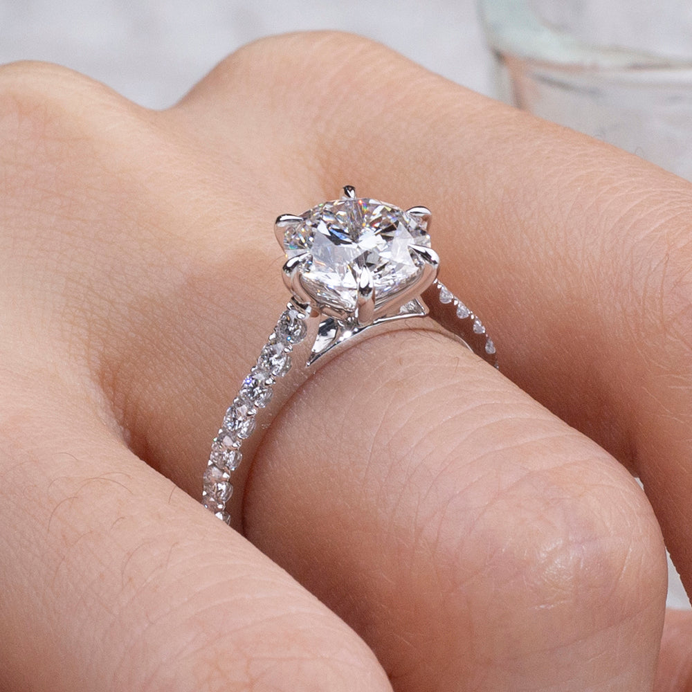 Eco-1848: Eternal Spark – Lab-Grown Round Diamond Pavé Engagement Ring in 18K White Gold