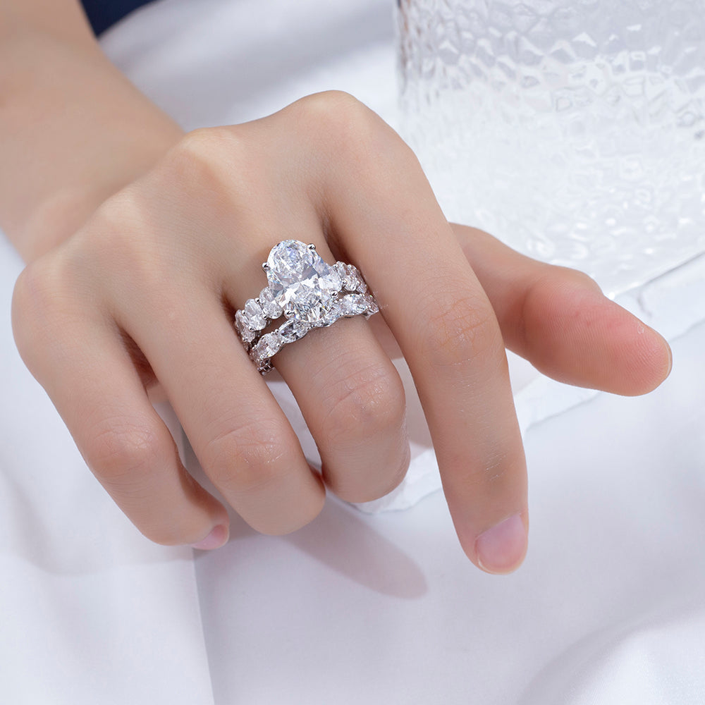 Eco-1852: Crowned Radiance – Lab-Grown Oval Diamond & Marquise Halo Bridal Set in 18K White Gold