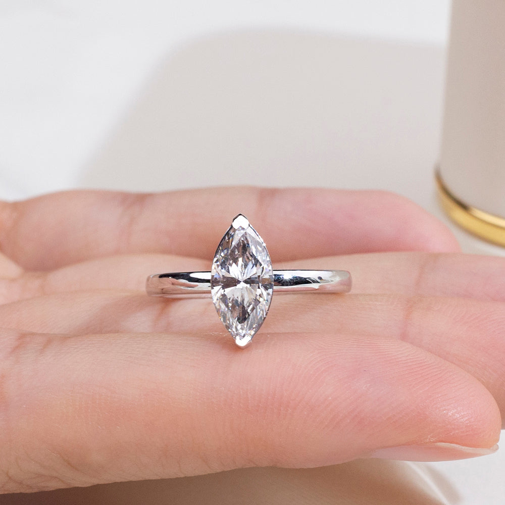 Eco-1856: Whisper of Light – Lab-Grown Marquise Diamond Solitaire Ring in 18K White Gold